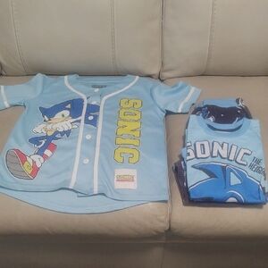 Sonic the Hedgehog Bundle/Light Blue Short Sleeve Boy's Baseball Jersey And PJ's